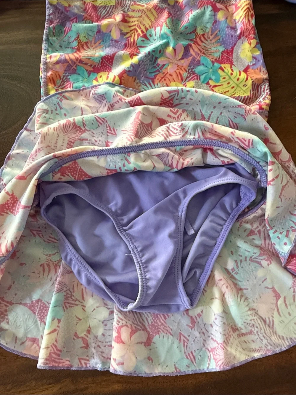 Kids Purple Tropical Rashguard Swim Set - Two-Piece UV Top & Skirt
